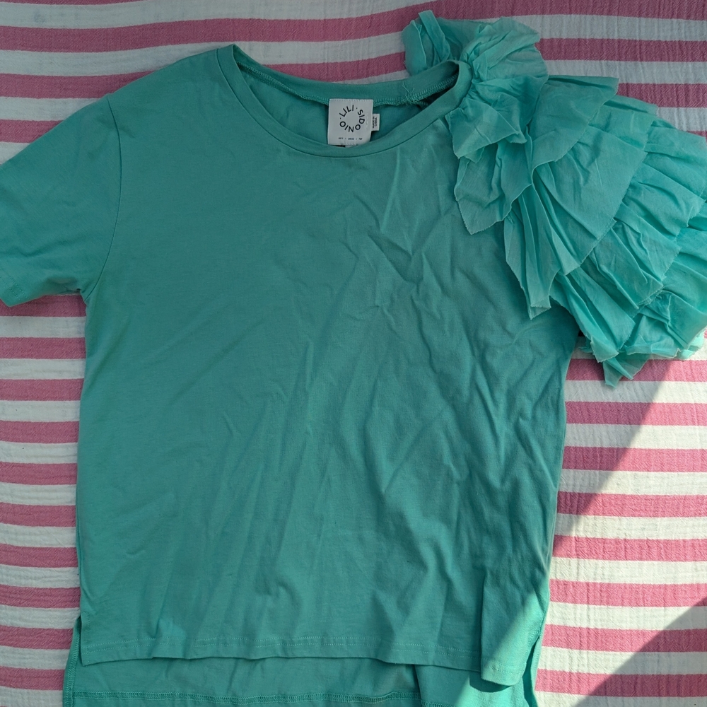 Lili Sidonio Aqua Ruffle Sleeve Top
